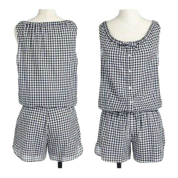 J. Crew Navy and White Gingham Romper Sz. Medium Light weight Brand New - Picture 1 of 7